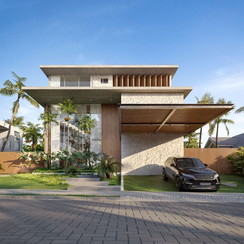 Projeto da fachada da Casa MPB com garagem
